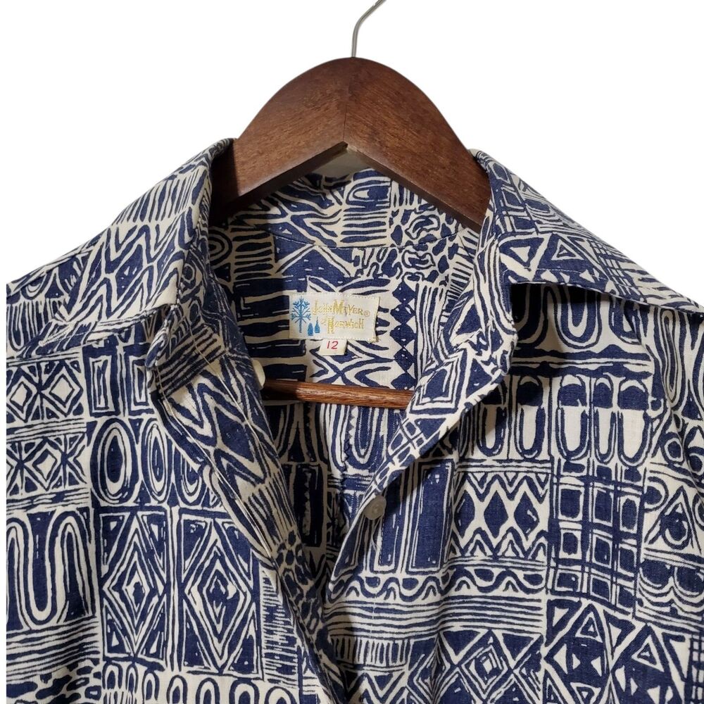 Vintage John Meyer Of Norwich Pleated Romper Size 12 Geometric Print Button Up - Picture 2 of 11
